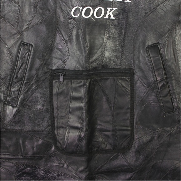 Genuine Leather Apron Patch Work Emberoidered "World's Greatest Cook" Pocket OS - Picture 3 of 9